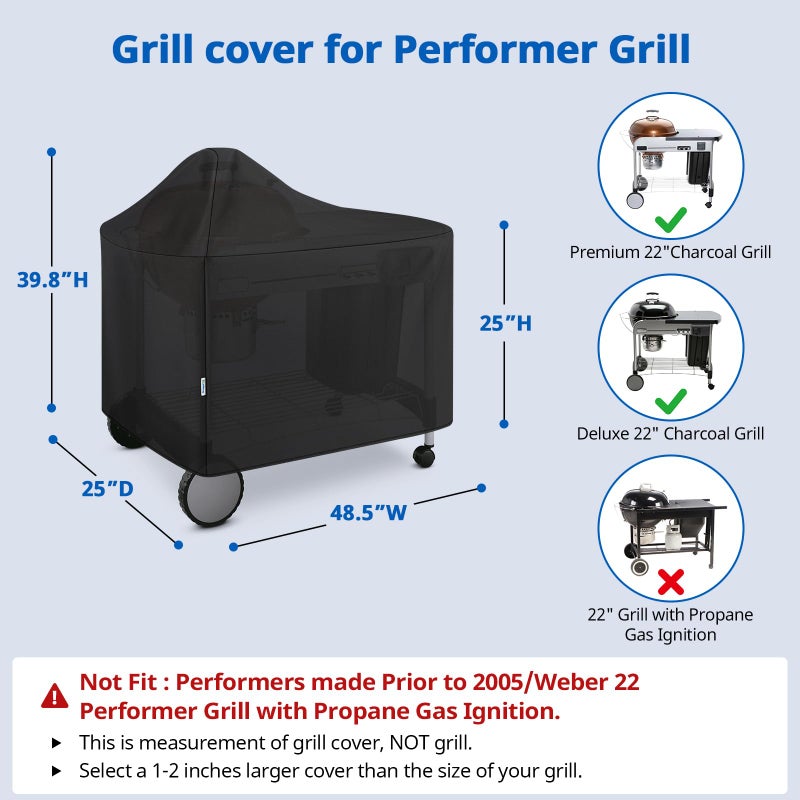 SunPatio Outdoor Waterproof Grill Cover Compatible for Weber 22 Inch Performer Premium Deluxe, RecTeq, Char-Griller Grills, Compared to Weber 7152, Heavy Duty Weather Resistant Charcoal BBQ Cover - Image 2